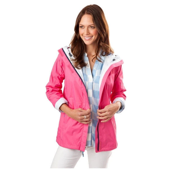 Southern Tide Wind Worthy Rain Slicker Bloom Pink Hooded Jacket - M - Picture 1 of 15